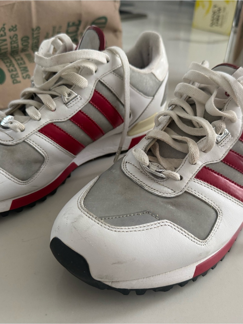 adidas White and Red Retro Runner Sneakers